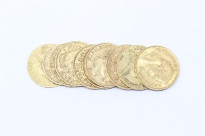 null Lot de 9 pièces en or de 20 francs et 1 de 10 francs comprenant :
- 2 x 20 francs...