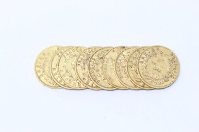 Lot de neuf pièces en or Napoléon III tête...