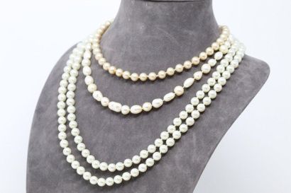 null Lot comprenant : 

- Deux colliers de perles fantaisie

- Un collier de perles...