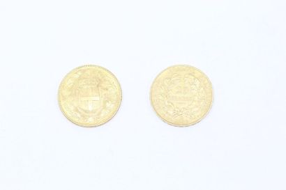 null Set of two gold coins composed of : 

- 1 coin of 20 Francs Ceres, Paris, 1851.

-...