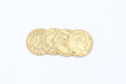 null Lot de 4 pièces de 20 Francs or Napoléon III tête nue, Paris 1854, 1856, 1859,...