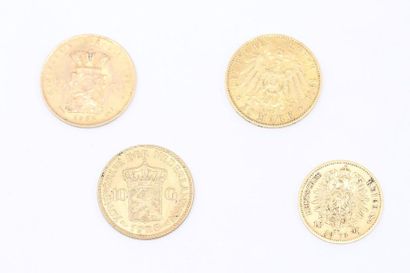 null Lot de monnaies en or étrangères : 

- 1 pièce de 20 Marks, A, 1901, Wilhelm...