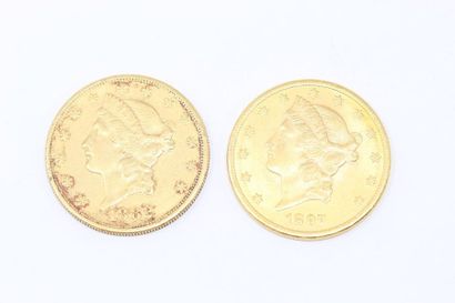 null Lot de deux pièces de 20 dollars or Liberty, 1882, 1897.

Poids : 66.8 g.