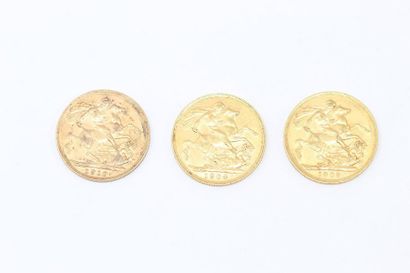 null Trois pièces en or 1 souverain Edouard VII 1903 - 1904 - 1910

B à TB

Poids...