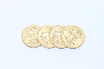 null Quatre pièces en or 1 souverain George V 1911 - 1912 (x 2 ex.) - 1913

B à TTB

Poids...