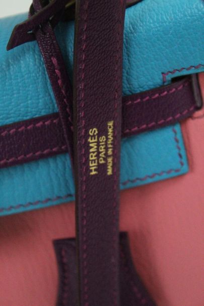 HERMES HERMES 

Rare sac "Kelly 25" en cuir chèvre tricolore : rose, turquoise et...