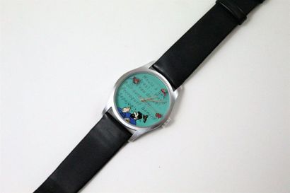 TINTIN black leather strap watch, stainless...