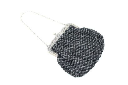 Black and grey pearl handbag with silver...