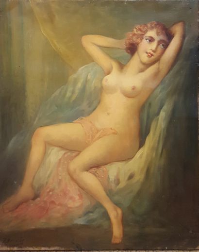  SORLAIN Jean (1859-1942) [Paul Denarié dit] 
femme à l'écharpe rose 
Huile sur toile...