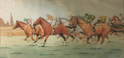  Étienne LE RALLIC (1891-1968) 
La course de chevaux et les enfants aux soins des...