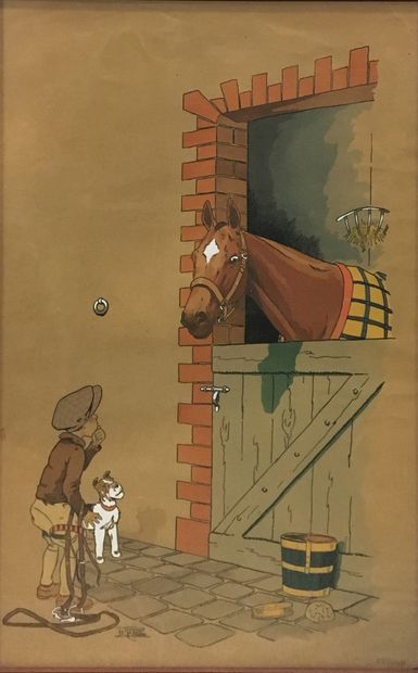  Étienne LE RALLIC (1891-1968) 
La course de chevaux et les enfants aux soins des...