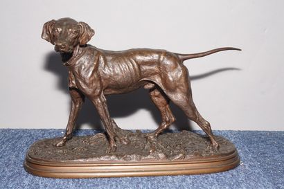 null MÈNE Pierre-Jules, 1810-1879,

Dog single-pointing No. 1,

bronze with a nuanced...