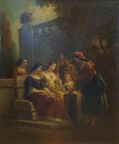 null FRENCH SCHOOL late 19th century,

The fortune-teller,

oil on canvas (fine scratches...
