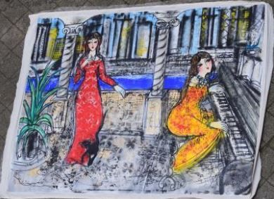 null HRASARKOS (born in 1975) 

Two women, one at the piano

Oil on canvas without...