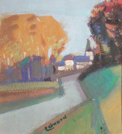 null LÉONARD Maurice, 1899-1971,

Road and village,

gouache on paper, signed at...