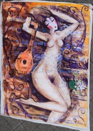null HRASARKOS (né en 1975) 

Femme nue à la guitare

Huile sur toile sans chassis

Manques,...