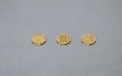 null Three gold coins of 20 francs Napoleon III head-washed (1862 A; 1864 A x 2)

Weight:...