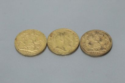 Three gold coins 1 sovereign Edward VII 1903...