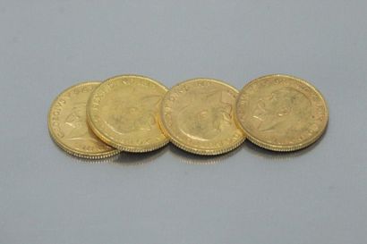 Four gold coins 1 sovereign George V 1911...