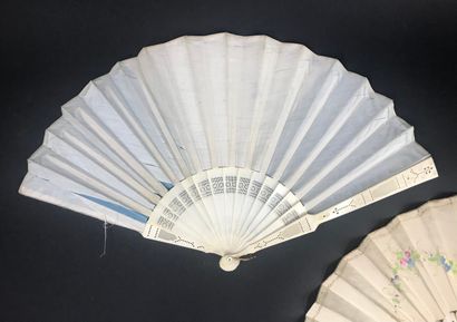 null Four fans, 19th century

*One, the creamy satin leaf painted with a spray of...