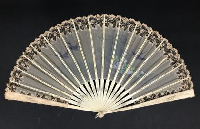 null Three fans, circa 1890-1900

The fabric leaves, one painted with swallows, the...
