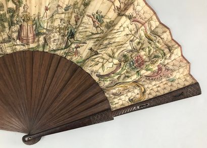  Country marivaudage, circa 1730-1740 
Rare and very large folded fan, the double...