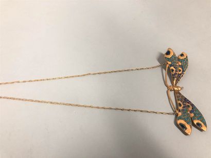 null Necklace in the shape of a dragonfly in gilded and enamelled metal. 

Circa...