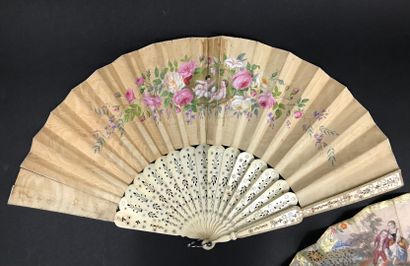 null Two fans, circa 1850-1860

*One, the painted cream silk leaf of two children...