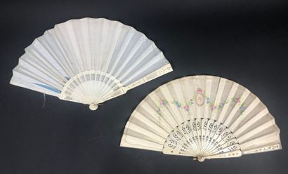 null Four fans, 19th century

*One, the creamy satin leaf painted with a spray of...