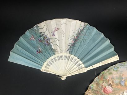 null Four fans, 19th century

*One, the creamy satin leaf painted with a spray of...