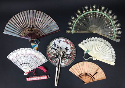 null Five contemporary fans including a souvenir fan of the French Riviera, and a...