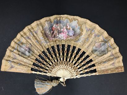 null The letter, circa 1920

Folded fan, the Havana silk leaf embroidered with golden...