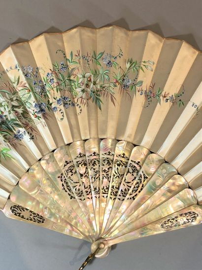 null Flowers, two fans, circa 1880-1890

*One, the cream satin leaf painted with...