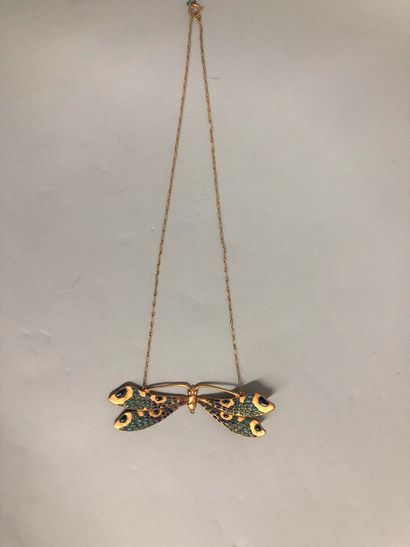 null Necklace in the shape of a dragonfly in gilded and enamelled metal. 

Circa...