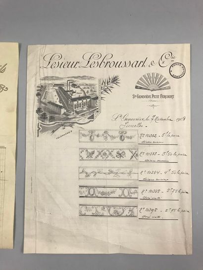 null Factures 1888-1908

*L'une, imprimée sur papier à en-tête de la « fabrique d'éventails/réparations...