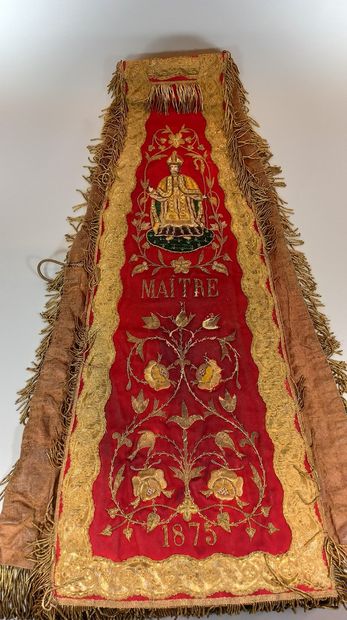 null Rich pastoral stole of red cloth embroidered with gold thread and decorated...