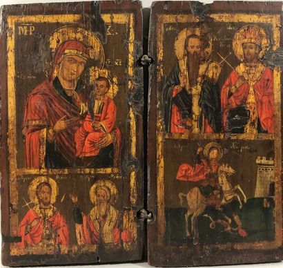 null DOUBLE ICON, tempera on wood and metal hinge, representing on the left the Virgin...