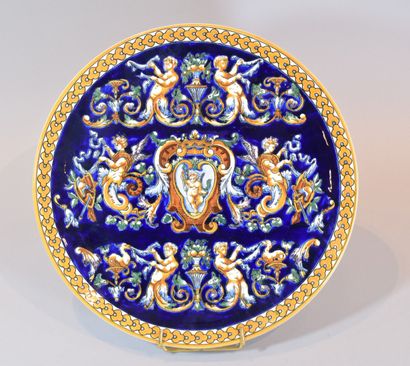 
 GIEN round earthenware tray, Renaissance...