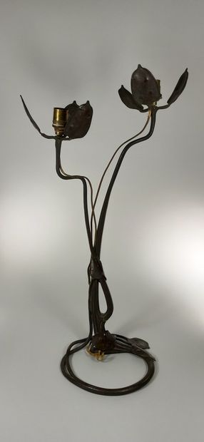 null FRENCH WORK

Lamp with patinated bronze structure, bulb cover with floral body...