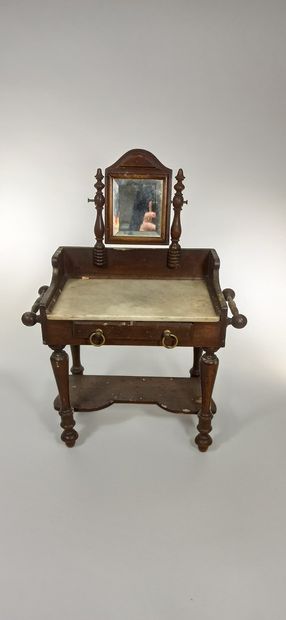 null Wooden doll's dressing table, one drawer in the belt, white marble top and a...
