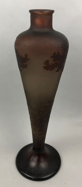 null GALLE (In the taste of)

Amber vase decorated with pine trees and rushes 

Signed

H....