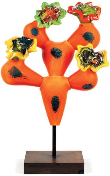 SEURAT Jean-Pierre (1952 - 2009) "Fleurs de Cactus" Importante sculpture en verre...