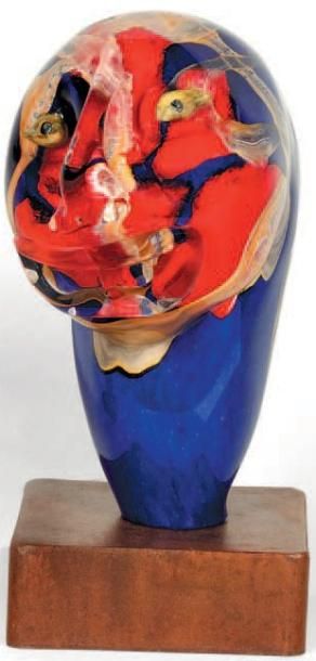 SEURAT Jean-Pierre (1952 - 2009) "Buste" Sculpture en verre soufflé au long cou bleu...
