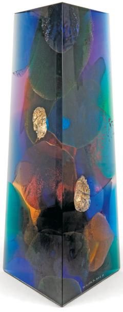ZORITCHAK Yan (né en 1944) "Signal cosmique" Belle sculpture en cristal fusionné,...