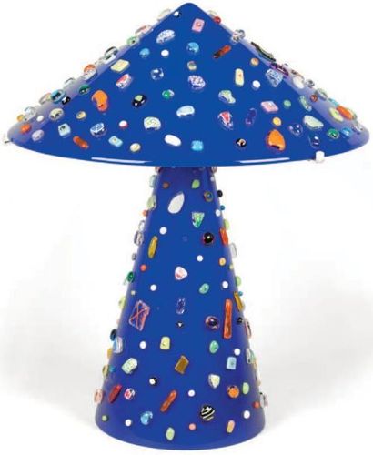 BARNARD Karen Lampe en verre soufflé, chapeau et base de forme conique coloré bleu...