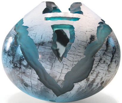 LEMOINE Pascal (né en 1973) "Erosion" Vase-sculpture en verre soufflé ovoïde émaillé...