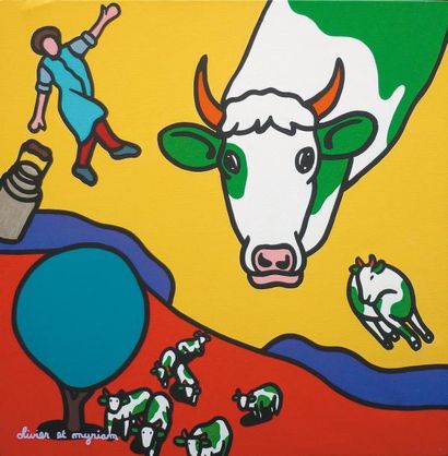 OLIVIER ET MYRIAM (XXe siècle) Vaches Peinture sur toile, signée en bas à gauche,...