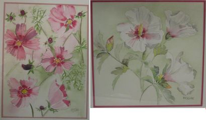 GIRE Marie-José (XXe siècle) Fleurs Deux aquarelles, signées en bas à droite, 24...