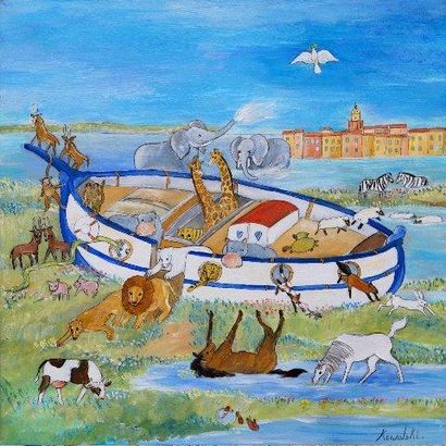 KOWALSKI Corinne (née en1956) L'arche aux poissons rouges
Acrylique sur toile, signée...