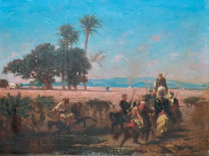 Narcisse BERCHÈRE Le gué du Seyfous près de Damas, Syrie, 1854 Huile sur panneau,...